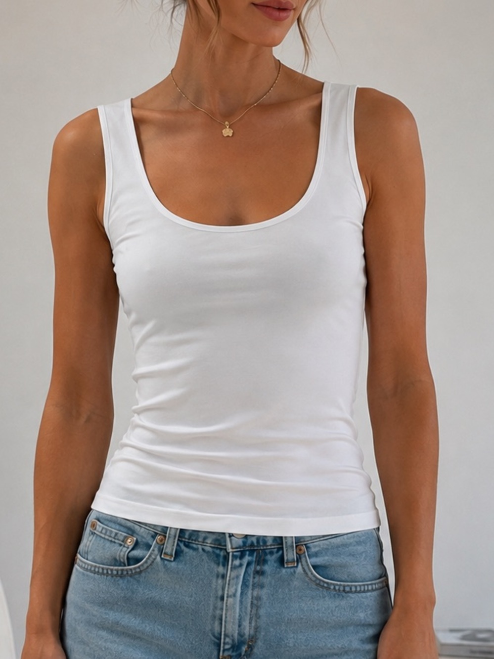 Wolford White Scoop Neck Sleeveless Tank Top Stretch Luxury Basics